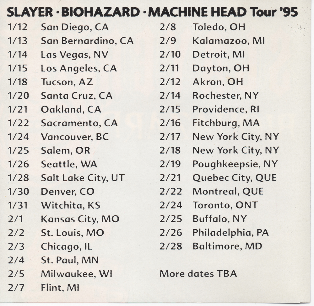 95 Tour Sampler Tour Dates