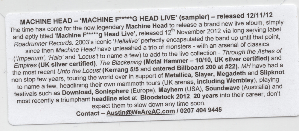 Machine Fucking Head Live Promo Sticker
